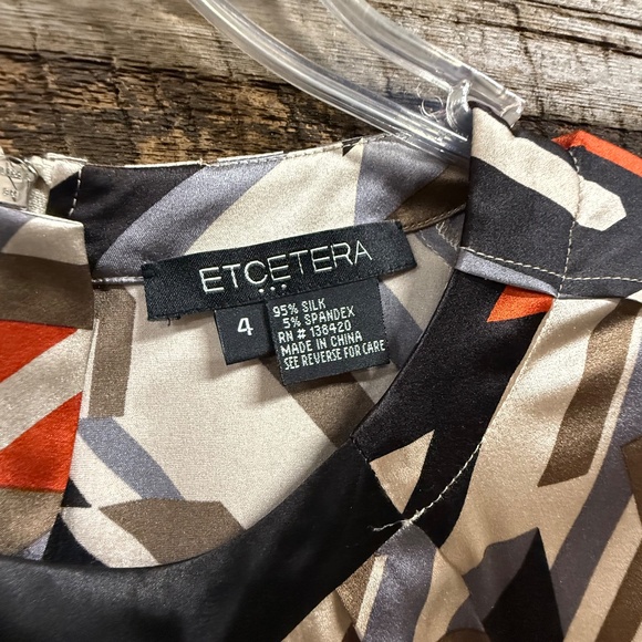 Etcetera Silk Blouse with long sleeves, Geometric design, Black/Orange/Blue, 4 - Picture 4 of 6
